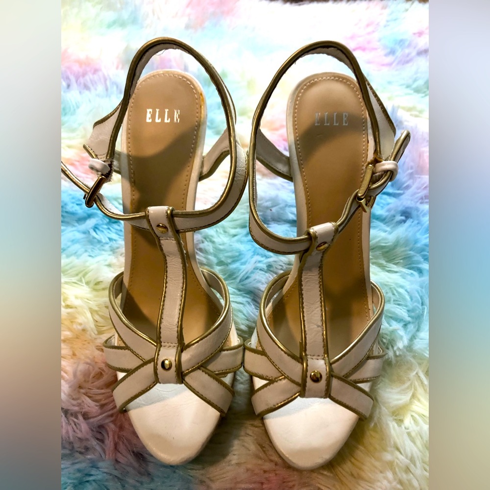White and Gold Elle Heels